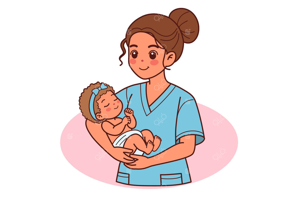 مامای خندان نوزادی را در آغوش گرفته است