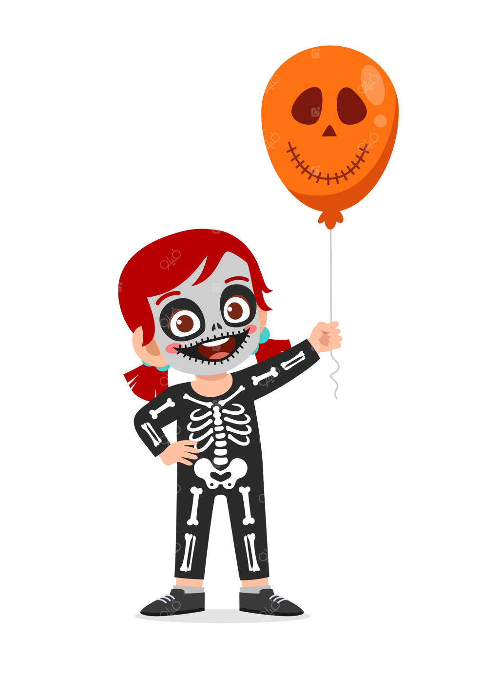 کودک بانمک و خوشحال با لباس اسکلت هالووین را جشن می‌گیرد