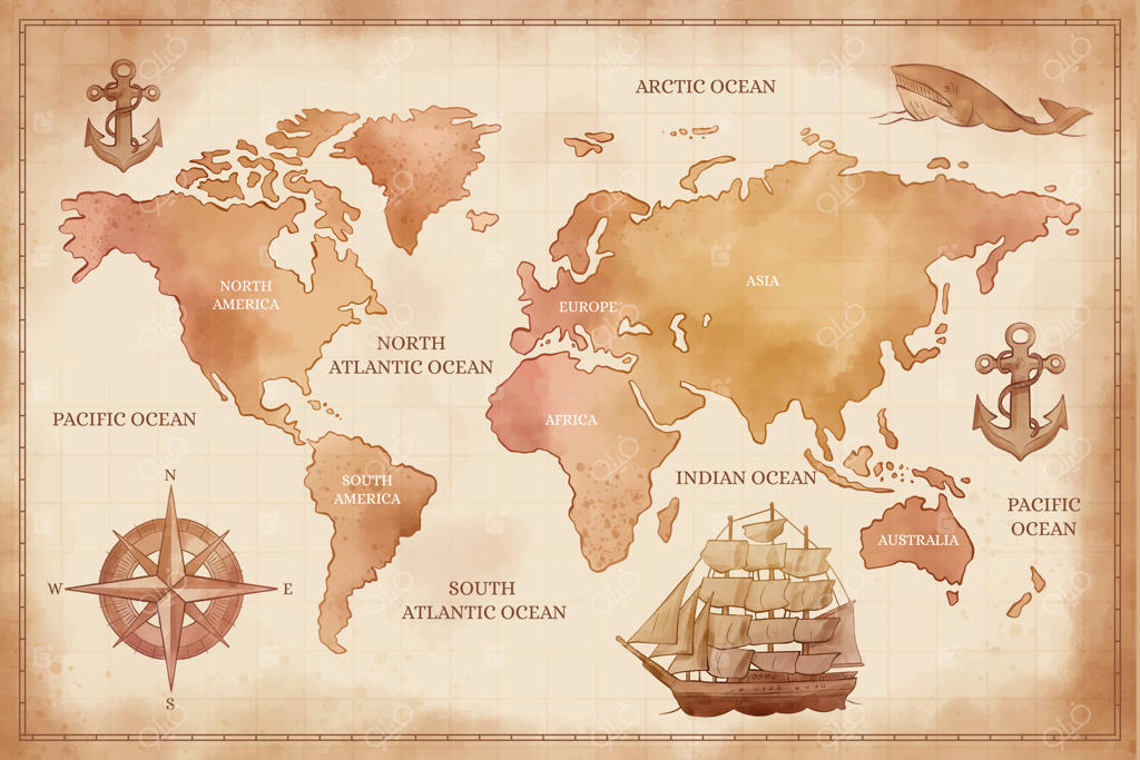 تصویر نقشه قدیمی جهان