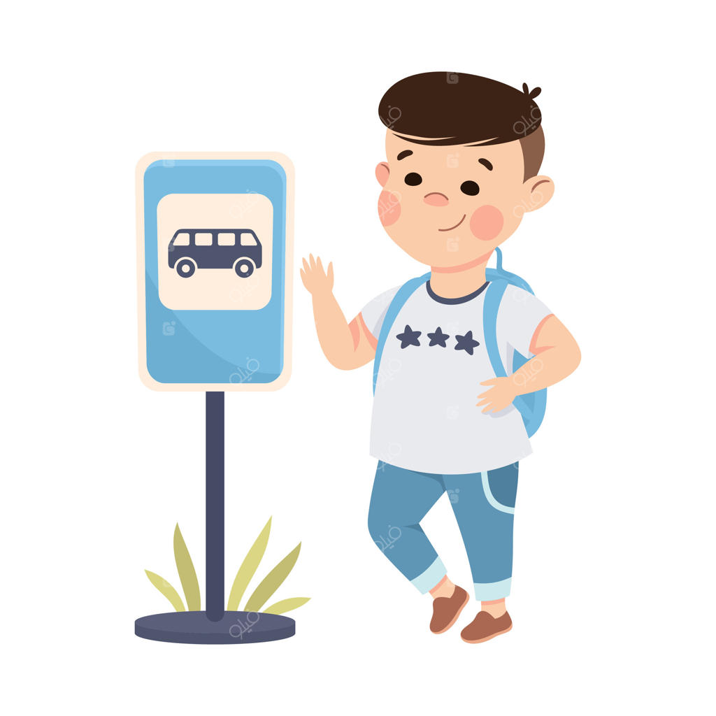 پسرکی کنار تابلویی با تصویر ماشین ایستاده است