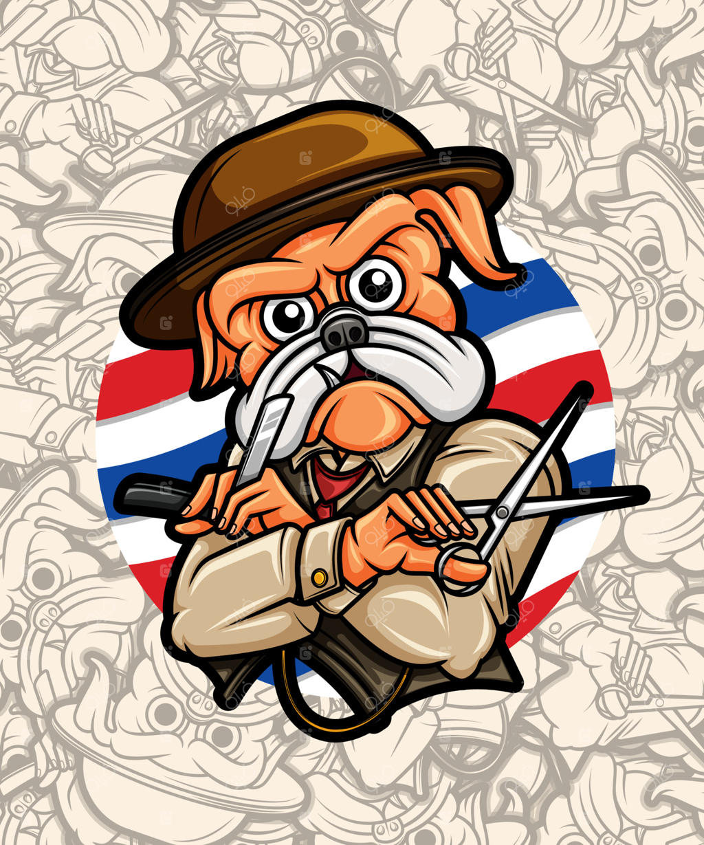 تصویر بامزه یک پاگ آرایشگر با قیچی و تیغ اصلاح