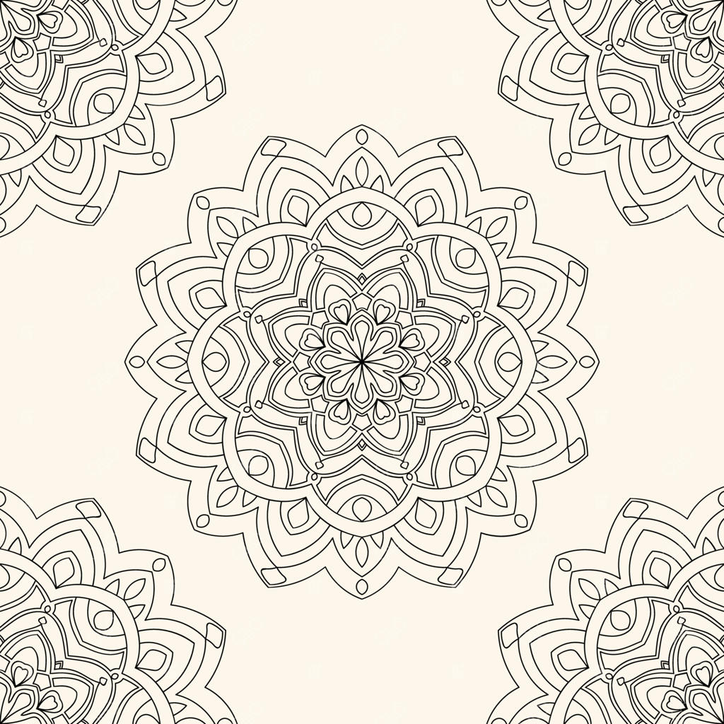 طرح فانتزی با ماندالاهای تزئینی. پس‌زمینه‌ی گل دایره‌ای و انتزاعی. دایره‌های هندسی و گل‌دار.