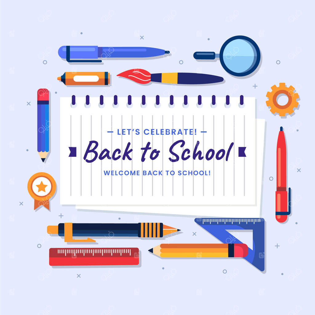 تصویرسازی بازگشت به مدرسه با لوازم‌التحریر مدرسه