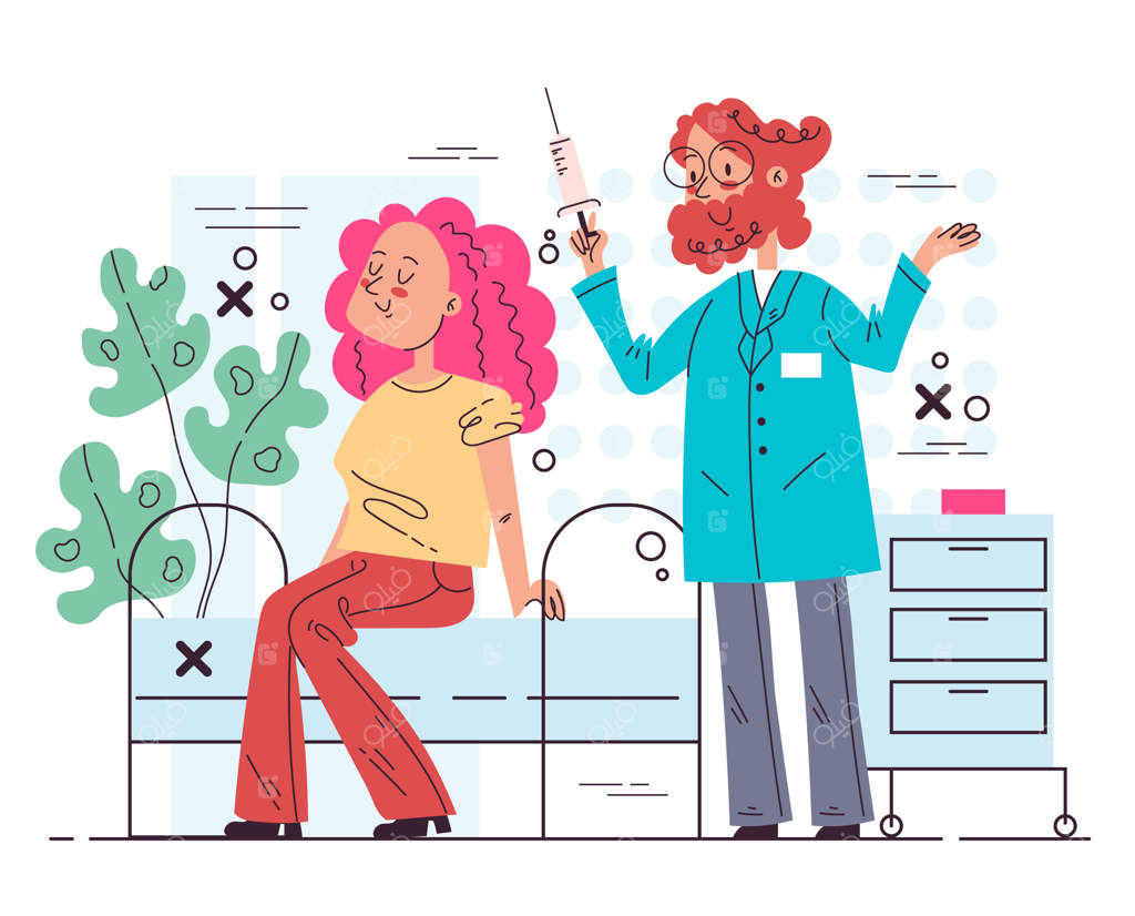 پزشک در حال تزریق واکسن به بیمار زن