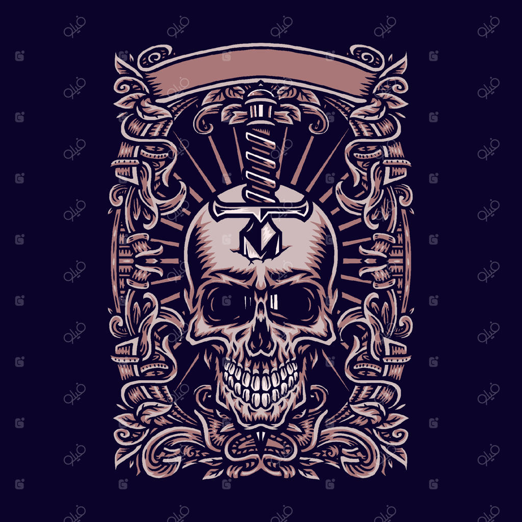 جمجمه با چاقو در قاب عکس