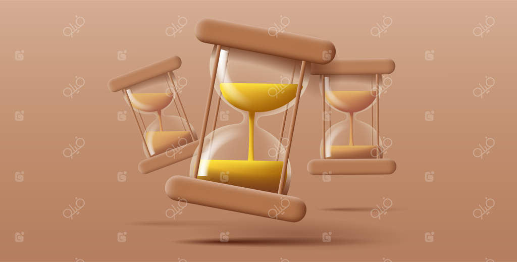 تصویر سه‌بعدی ساعت شنی با شن روان