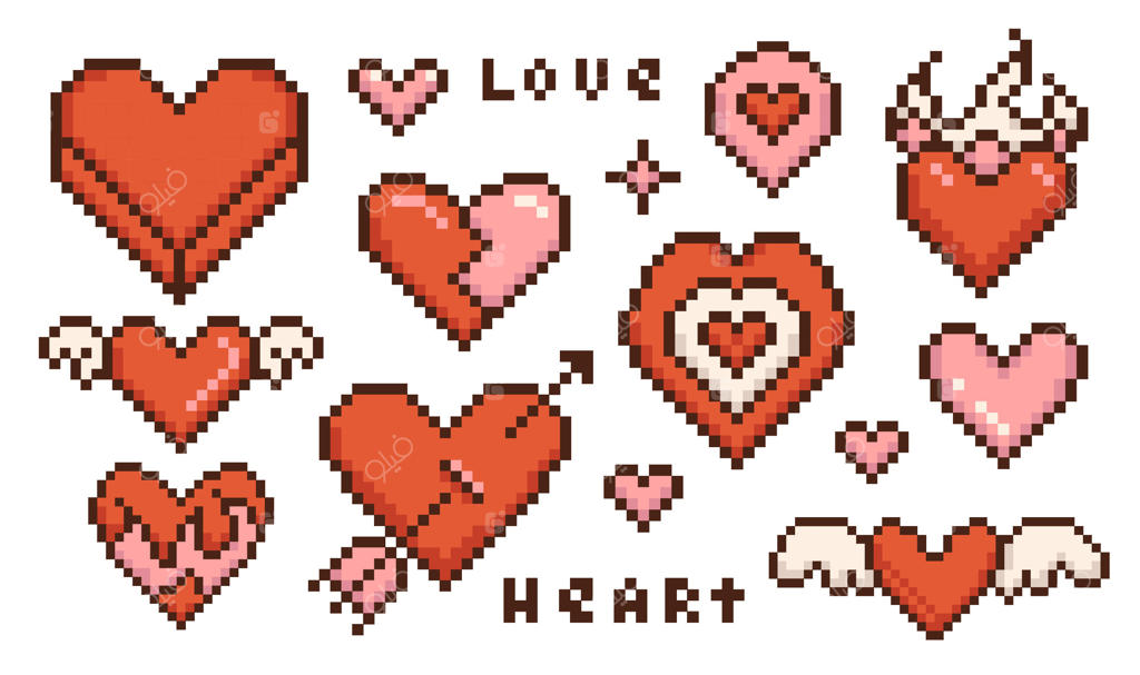 قلب‌های پیکسلی رنگارنگ برای عشق و محبت - وکتور حرفه‌ای