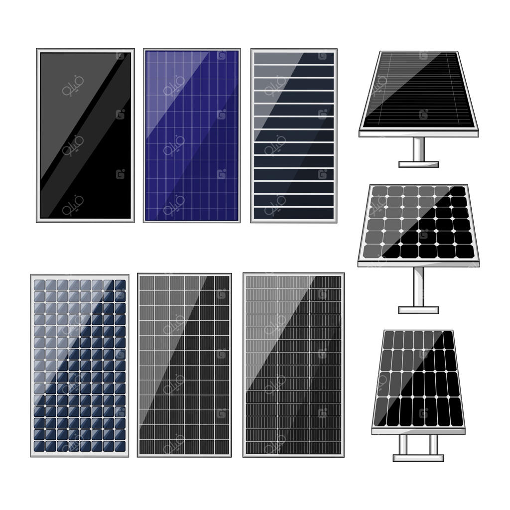 مجموعه‌ای از تصاویر کارتونی پنل‌های خورشیدی.