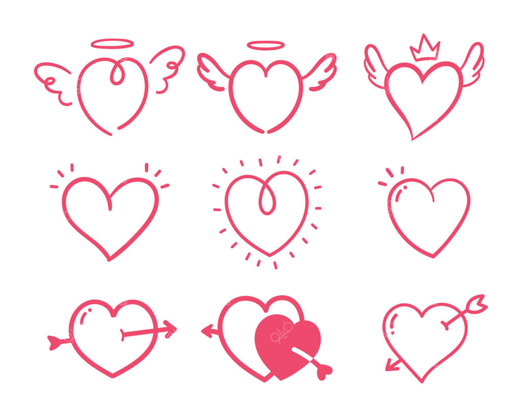 خطوط دستی از قلب‌ها، تزیین شده با پیکان‌های عشق