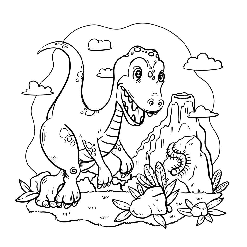 تصویرسازی دستی دایناسور برای کتاب رنگ‌آمیزی