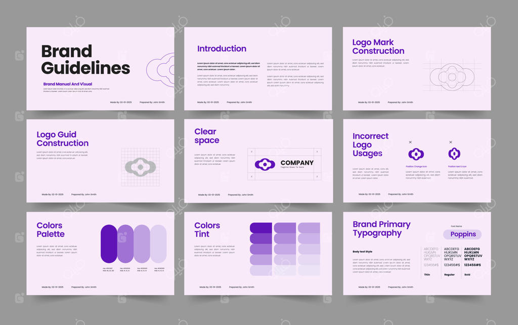 قالب ارائه اسلاید و طراحی چیدمان افقی راهنمای برند