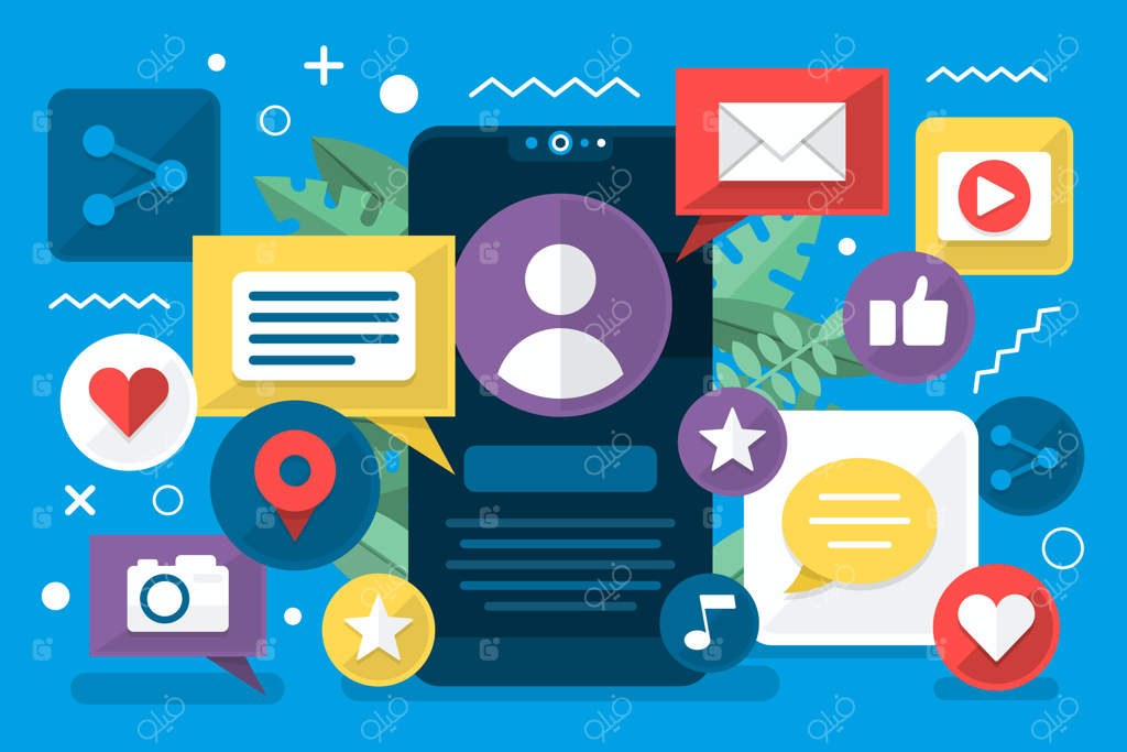 تصویرسازی روز رسانه‌های اجتماعی به سبک تخت