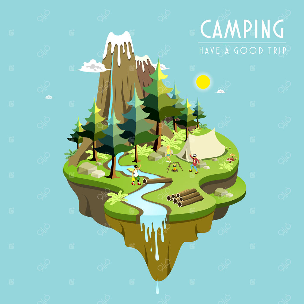 مفهوم کمپینگ در طراحی ایزومتریک سه‌بعدی