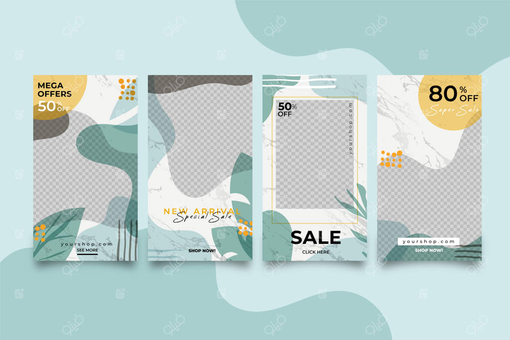 مجموعه استوری‌های فروش اینستاگرام با طرح مرمری و رنگ‌های زنده