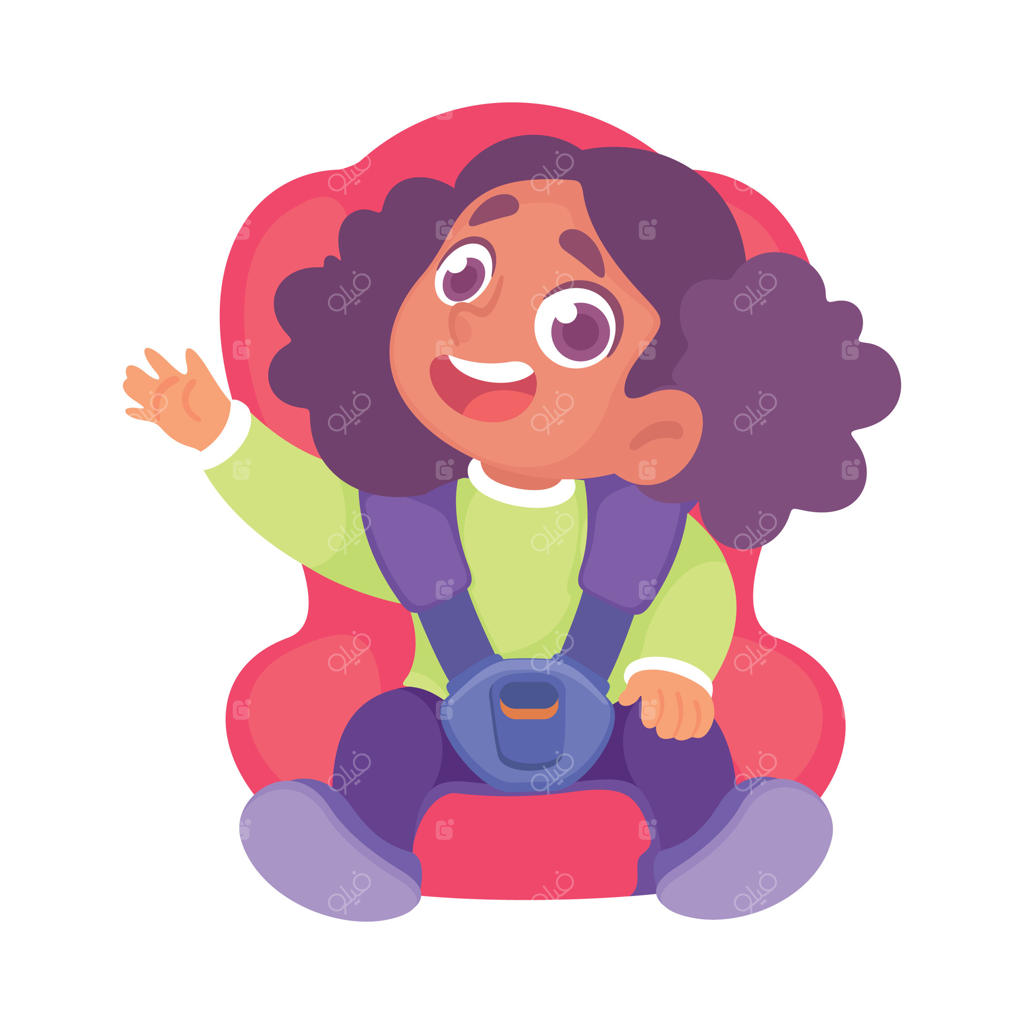 دختری کارتونی نشسته بر روی صندلی ماشین