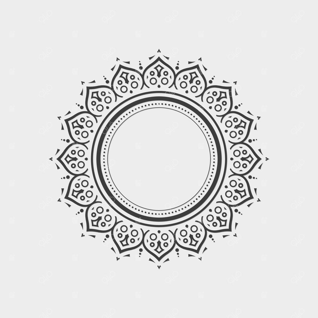 گرافیک دایره‌ای تزئینی با سبک ماندالا و جزئیات گل‌های زیبا