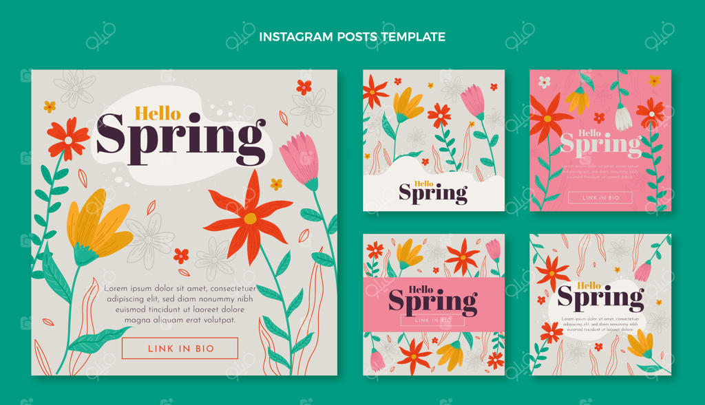 مجموعه پست‌های اینستاگرام بهاری با طراحی دستی