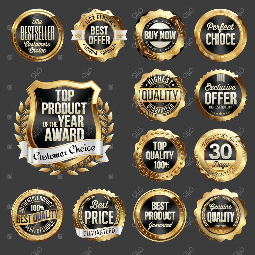 مجموعه‌ای از نشان‌های طلایی و مشکی.