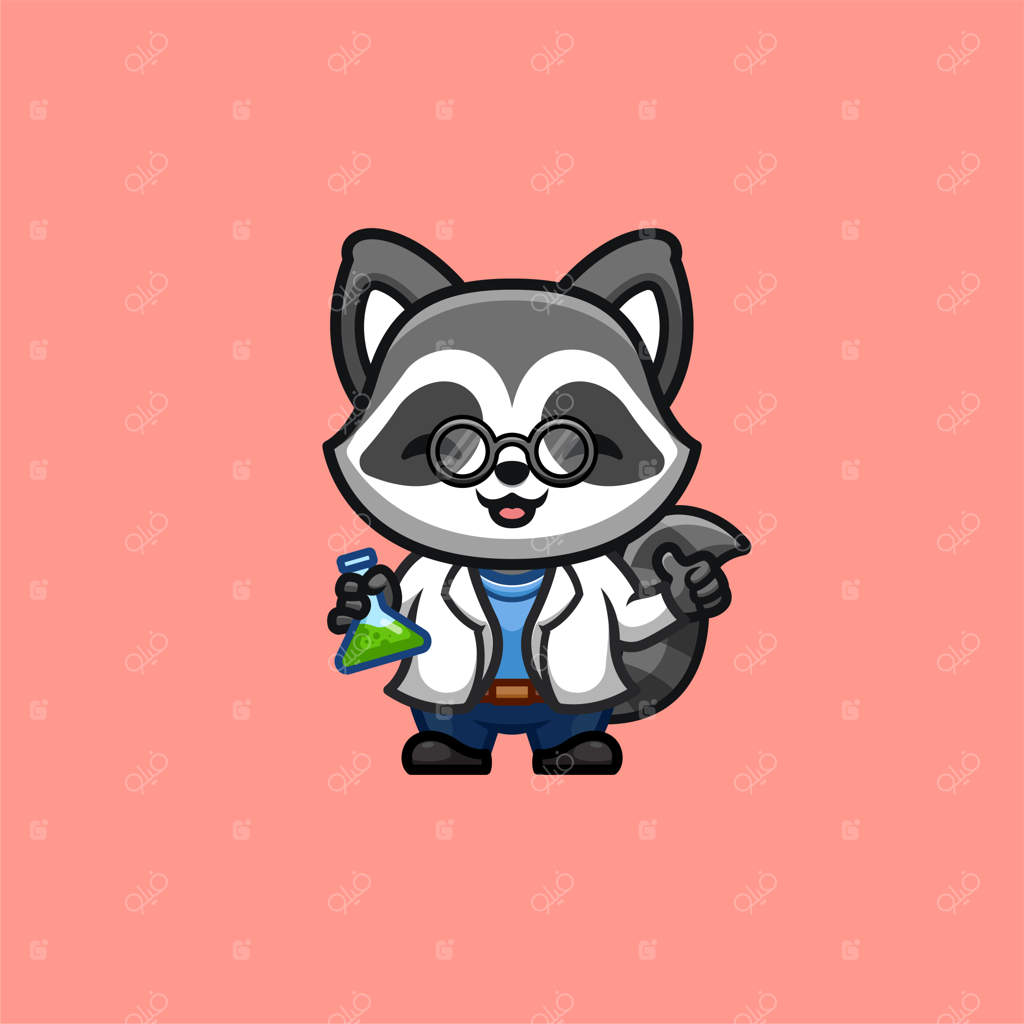 لوگوی بامزه و خلاقانه دانشمند راکون به سبک کاوایی