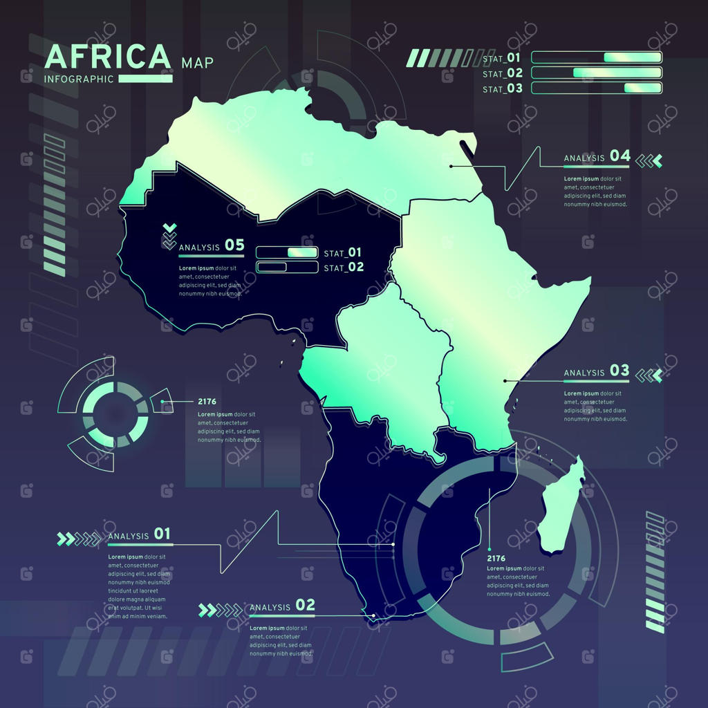 اینفوگرافیک نقشه طراحی تخت نئون آفریقا