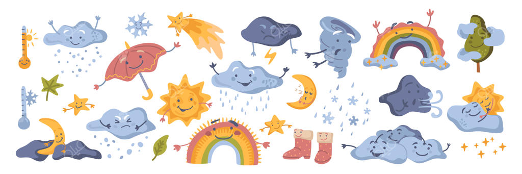 شخصیت‌های بامزه آب و هوا: رنگین‌کمان و ابرها