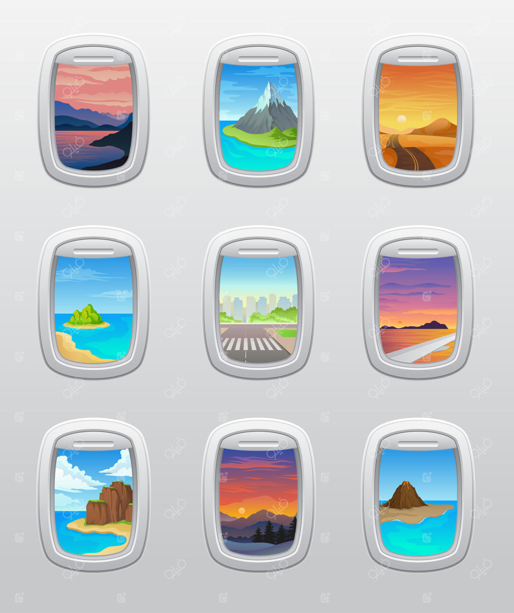 مجموعه‌ای از چشم‌اندازهای مختلف از پنجره هواپیما.