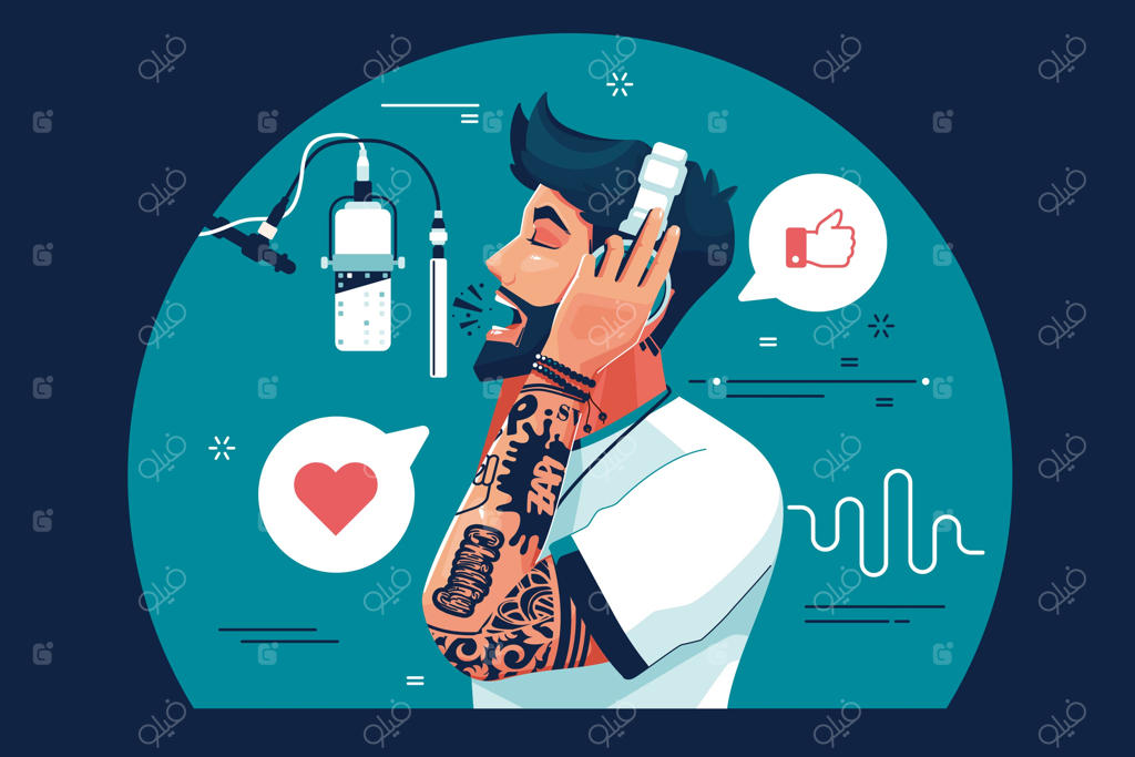 پسر جوان در حال آواز خواندن با میکروفون