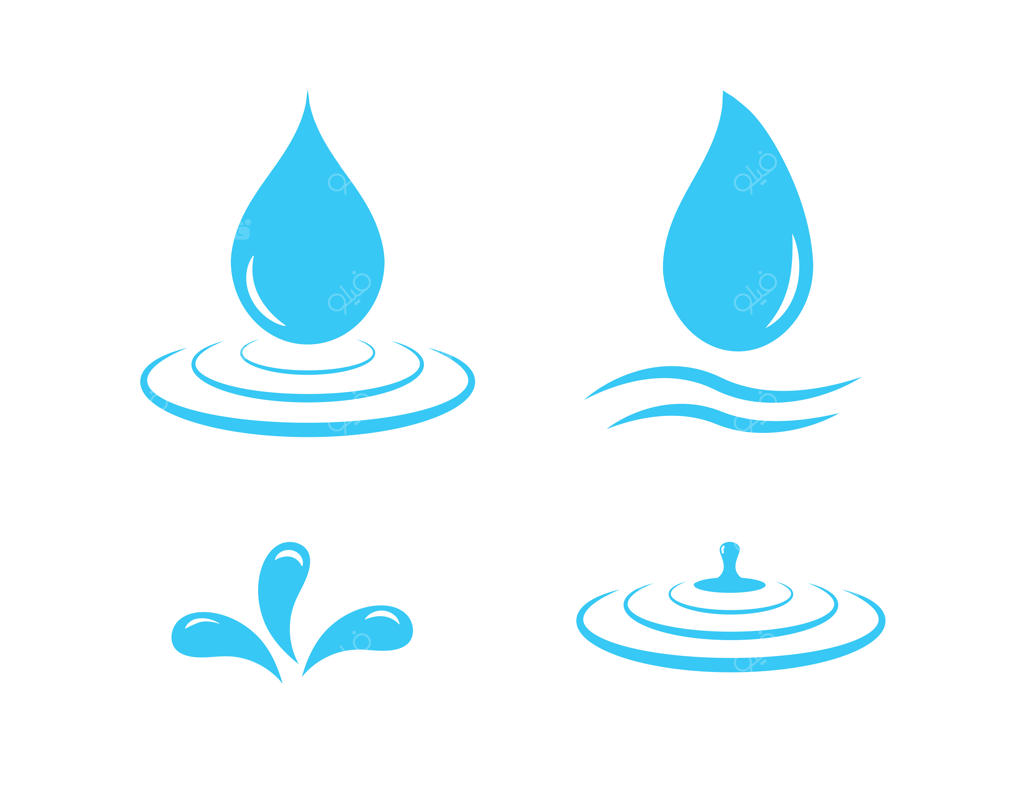 مجموعه آیکون قطره، پاشش و موج آب آبی؛ آب پاک و دوستدار محیط زیست