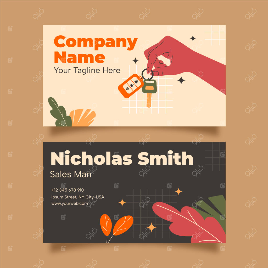 کارت ویزیت افقی نمایندگی فروش خودرو با طراحی دستی