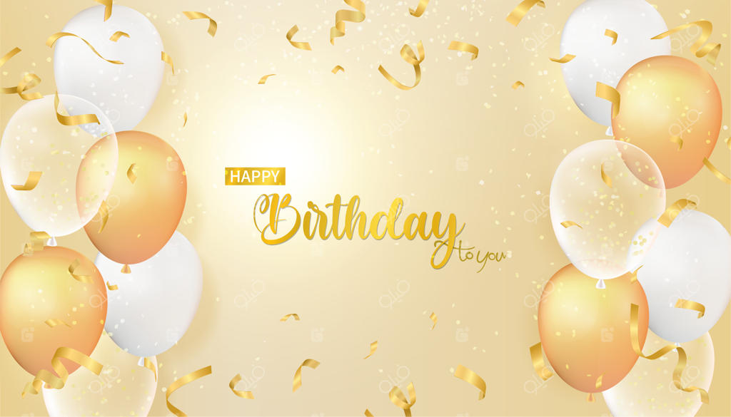 طراحی شیک پس‌زمینه تولدت مبارک با بادکنک‌های واقعی