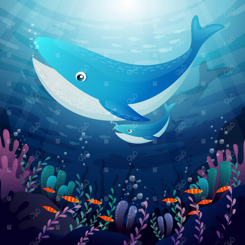 تصویرسازی زیر آب با کاریکاتور حیوانات دریایی