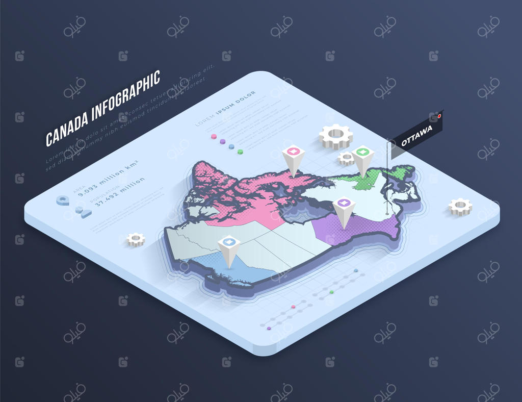 اینفوگرافیک سه‌بعدی نقشه کانادا
