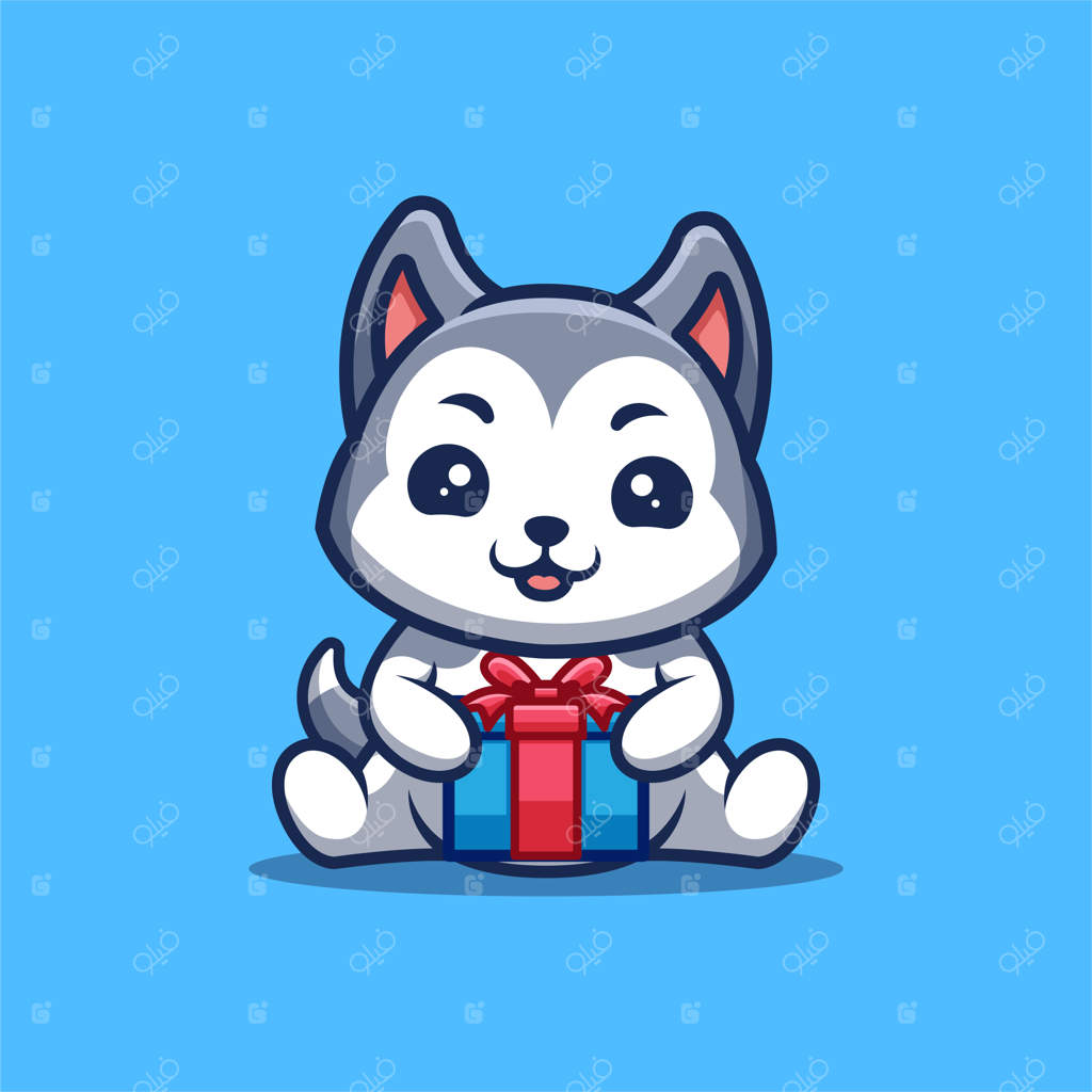 جعبه هدیه هاسکی نشسته - لوگوی بامزه و خلاقانه کارتون کاوایی