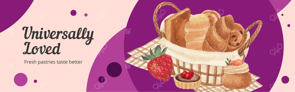 قالب تبلیغات فیس‌بوک با طرح روز شیرینی‌پزی به سبک آبرنگی