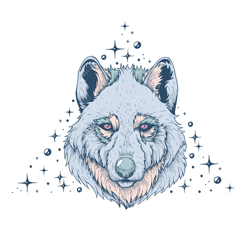 تصویر هنری وکتور از یک گرگ که با خودکار و جوهر دستی ساخته شده است.