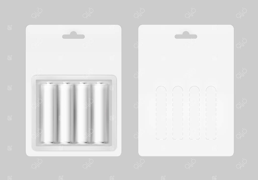 مجموعه چهار عددی باتری‌ قلمی قلیایی براق سفید و نقره‌ای در بسته‌بندی سفید برای برندینگ