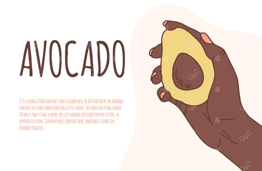 دست آفریقایی آووکادو را روی پس‌زمینه‌ای جدا نگه می‌دارد