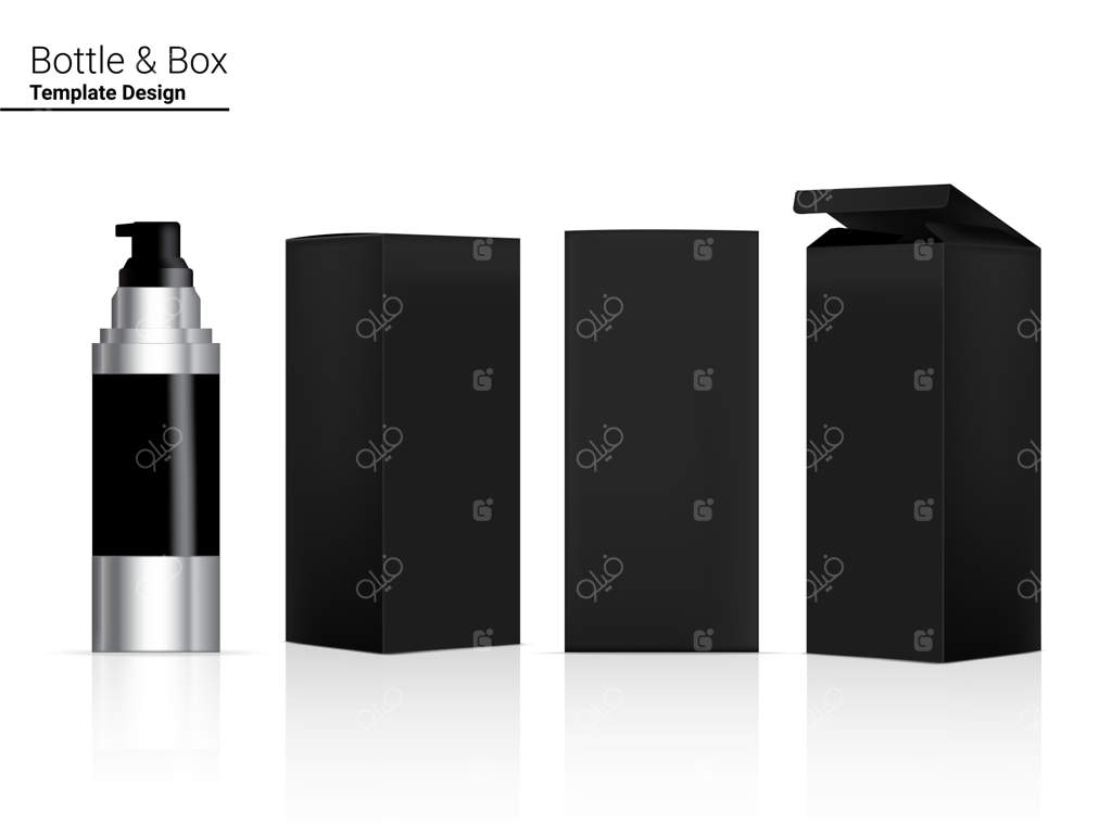 بطری اسپری براق مدل‌سازی پوستی و جعبه سه‌بعدی برای محصولات روشن‌کننده و ضد چروک روی پس‌زمینه سفید. مراقبت‌های بهداشتی و پزشکی.