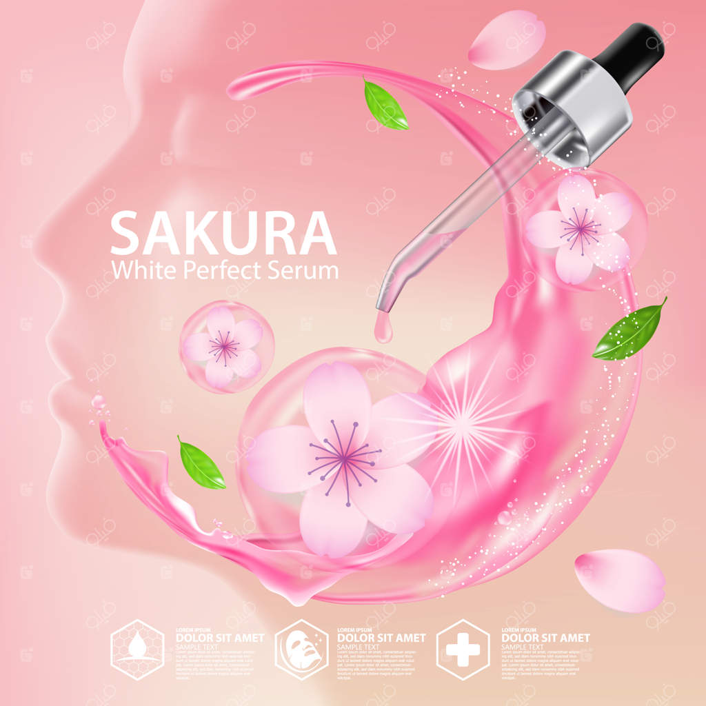 تصویر واقعی لوازم آرایشی با مواد گل ساکورا برای مراقبت از پوست