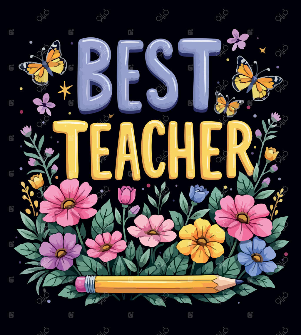 طرح تیشرت برای بهترین معلم با تصویر مداد و گل