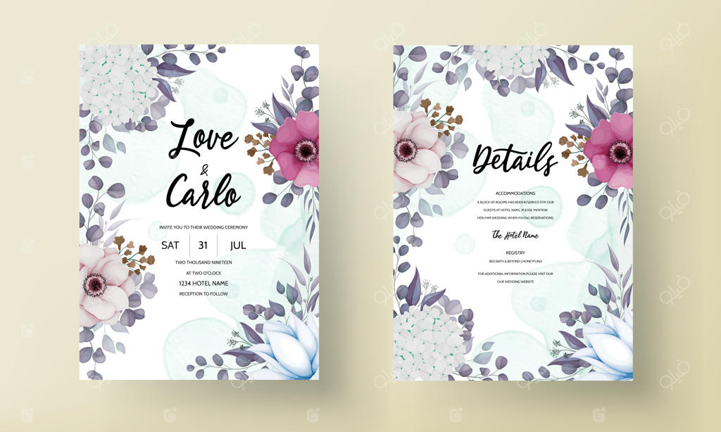 الگوی کارت دعوت عروسی زیبا با طرح گل