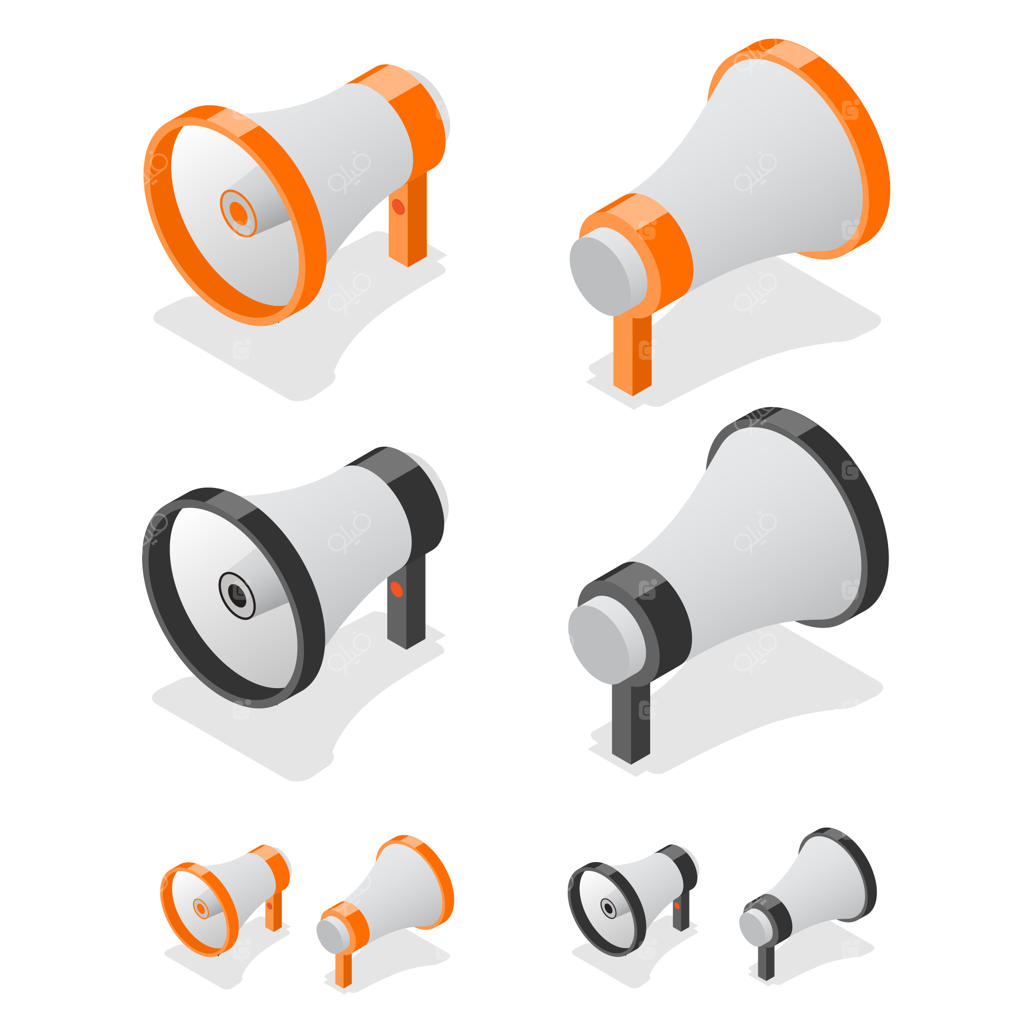 نماد بلندگو با بلندگوی دستی. نمای ایزومتریک.