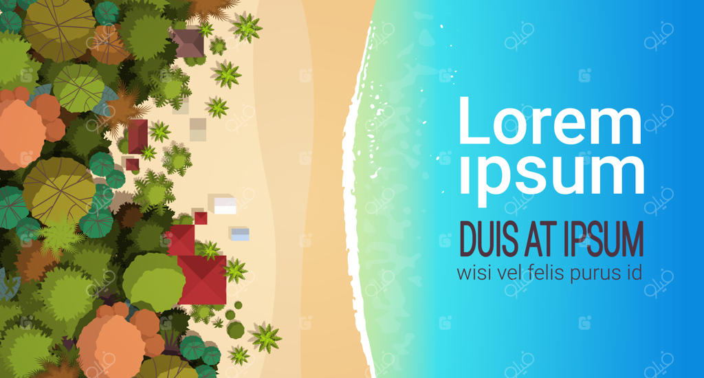 تعطیلات تابستانی در ساحل با نمای بالا از شن و چترهای رنگارنگ - تعطیلات گرمسیری در ساحل