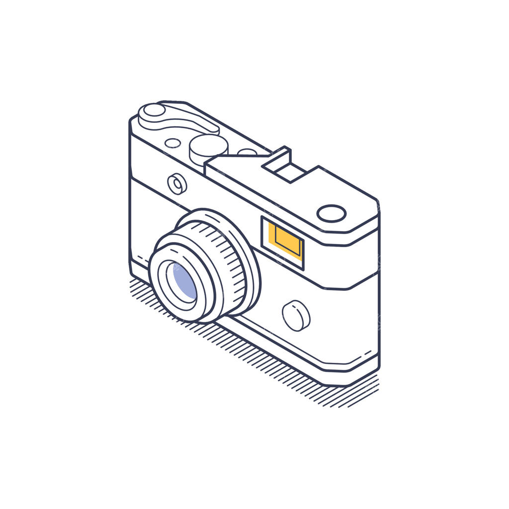 آیکون ایزومتریک دوربین قدیمی با طراحی جزئیات و خطوط مشخص