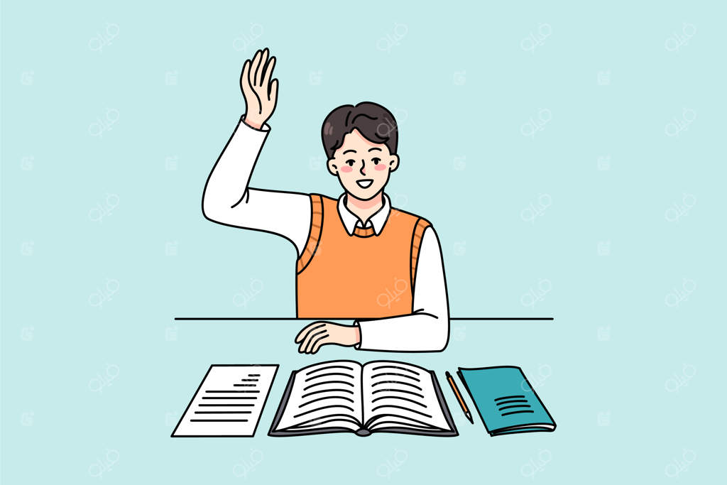 دانش‌آموز باهوش و فعال دست خود را بالا می‌برد