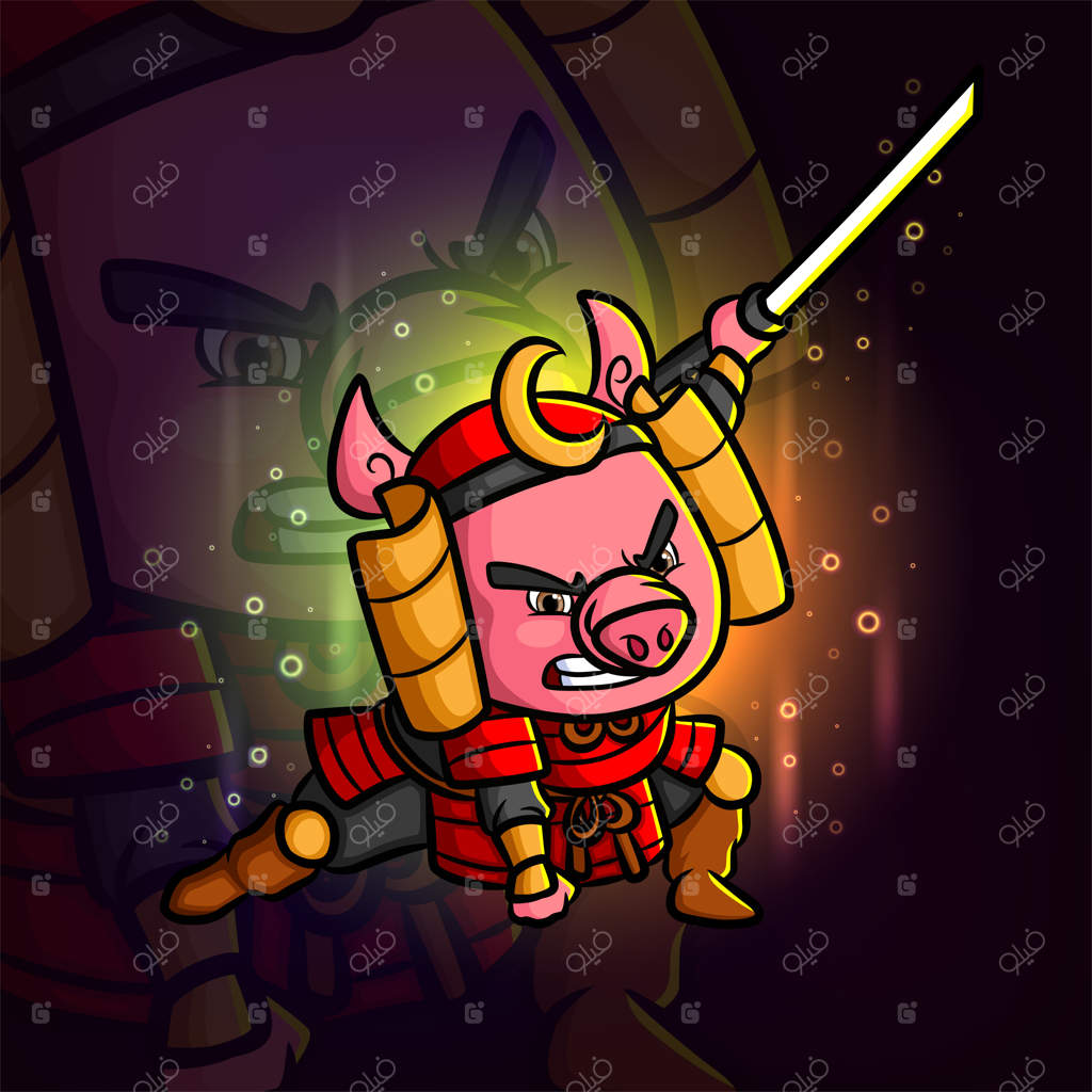 طراحی لوگوی نمادین ورزش‌های الکترونیکی: خوک شمشیرزن آماده نبرد است