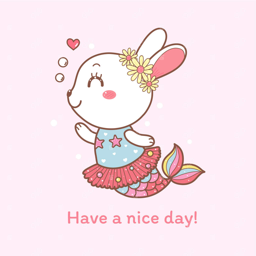 کارتون دست‌کشیده‌ی پری دریایی خرگوش بامزه.