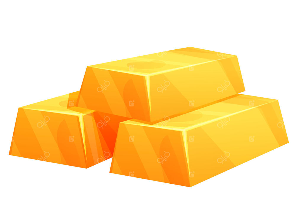 پشته‌ای از آجرهای طلا، دارایی براق بازی گنج، مجزا بر روی پس‌زمینه سفید