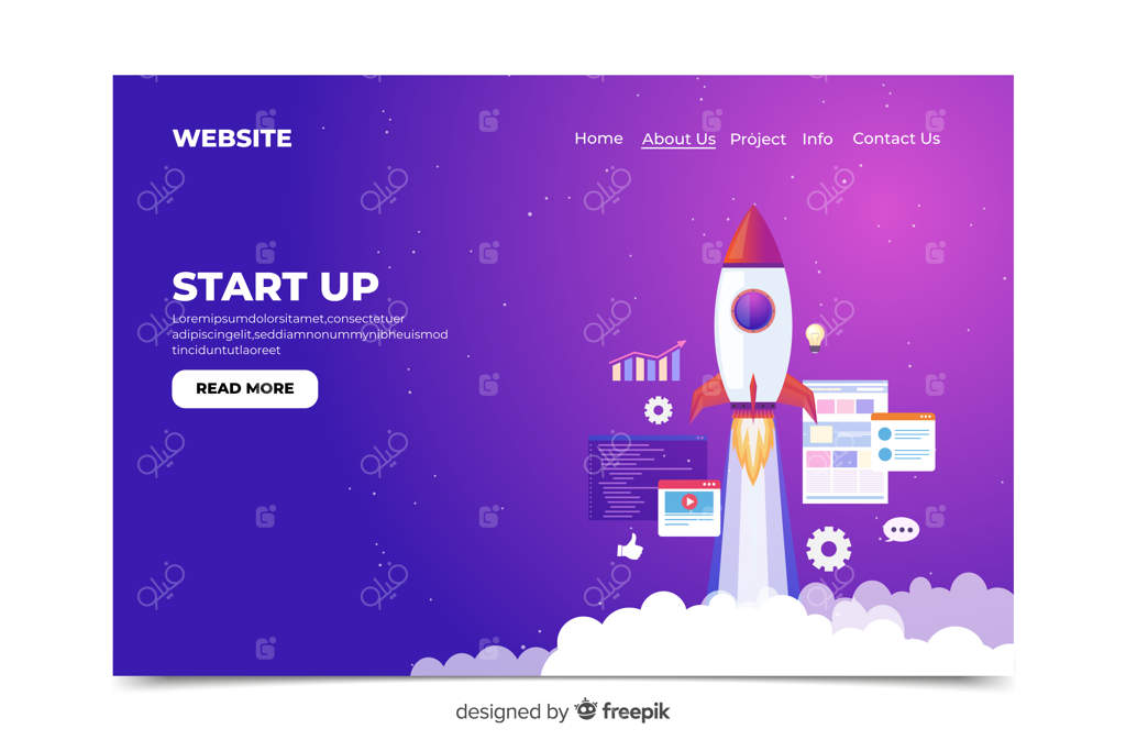 صفحه فرود استارتاپ با تصویر موشک