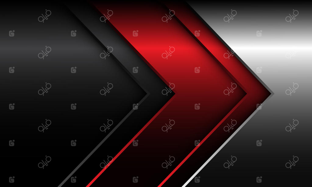 طراحی مدرن و آینده‌نگر: پس‌زمینه‌ای با جهت فلش‌های قرمز، نقره‌ای و خاکستری در تکنولوژی نوین